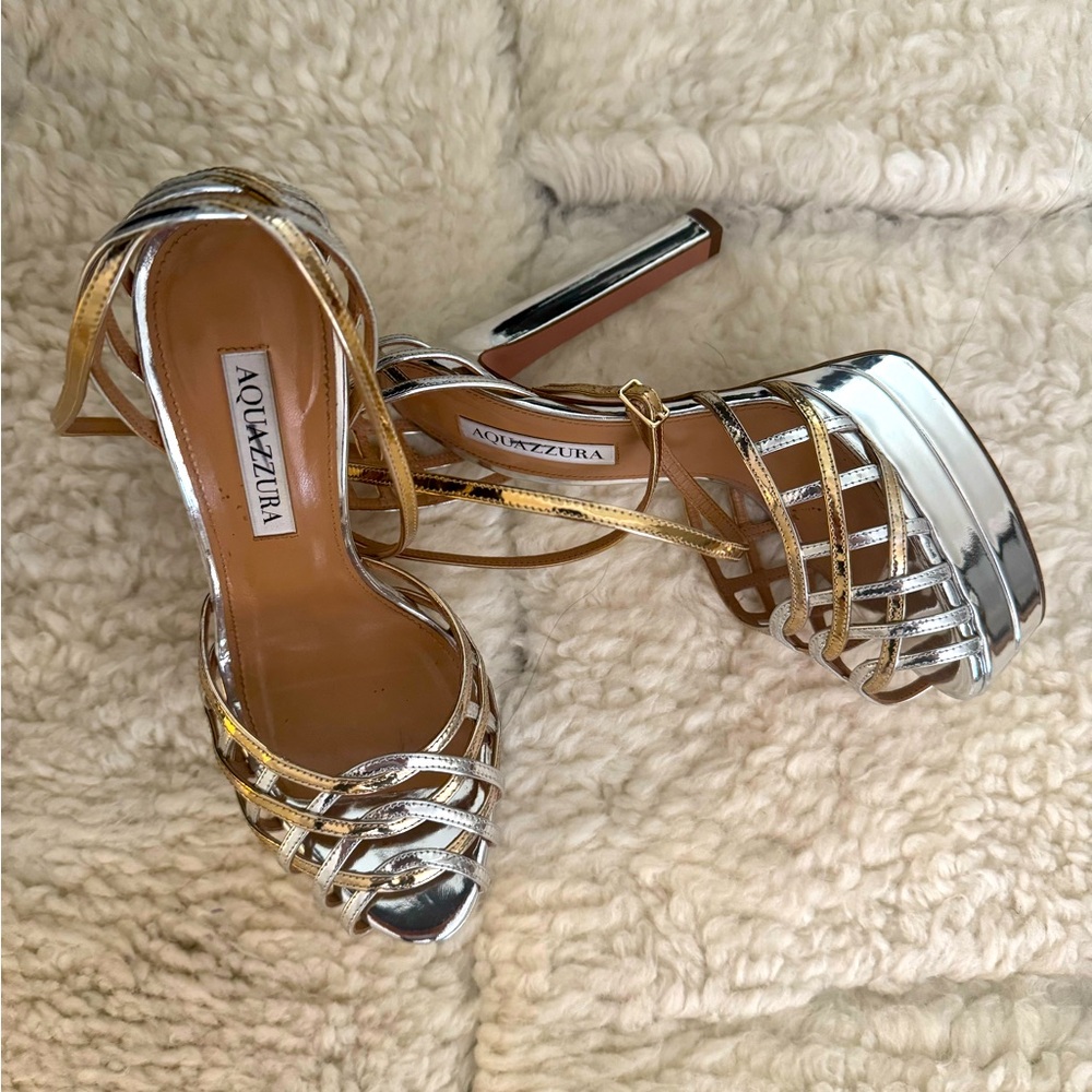 Aquazzura Kira Metallic Platform Sandals